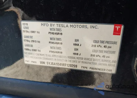 2015 Tesla Model S 85D/P85D из США, поврежденный, VIN 5YJSA1E41FF120259